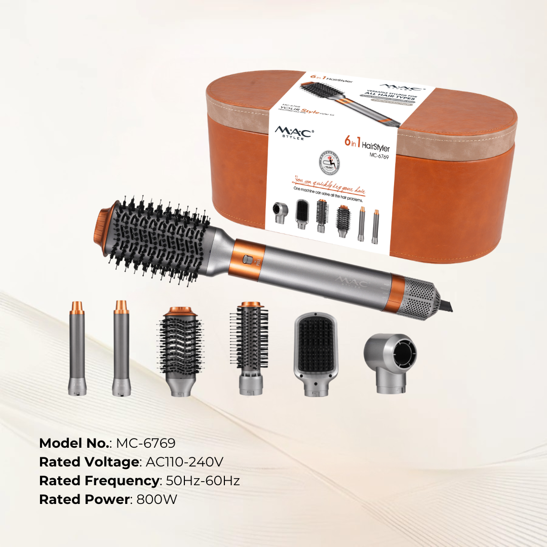 6 in 1 Hair Styler Multi Attachment Blow Dryer Brush Curler Set MC6769