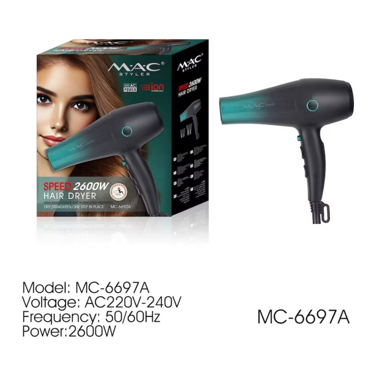 Green High Speed Professional Salon Hair Dryer Blower MC6697A