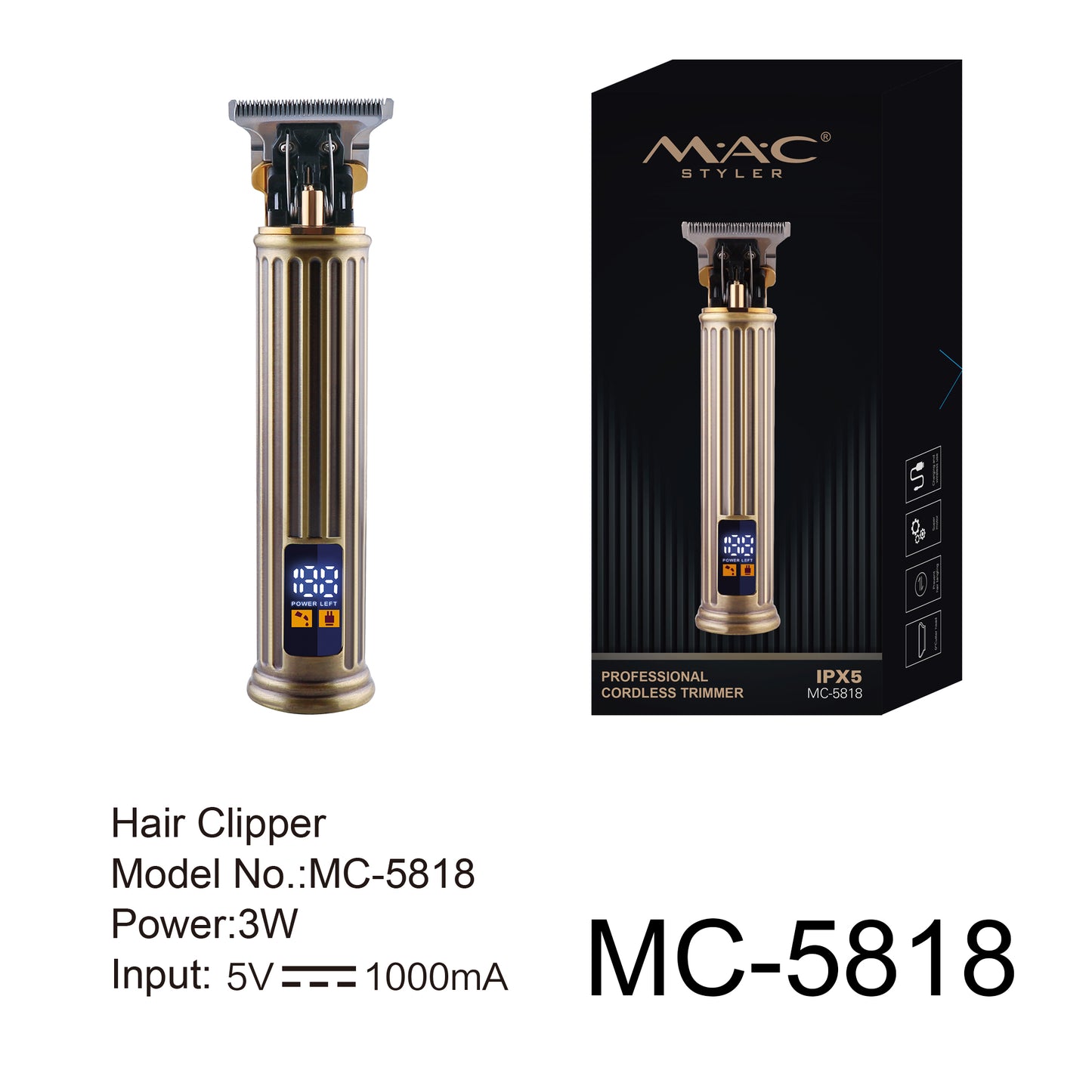 Mens Professional Cordless Gold Shaver Clipper MC5818