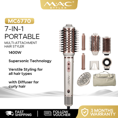 7 in 1 Hair Styler Supersonic Portable Multi Attachment Set for Travel MC6768