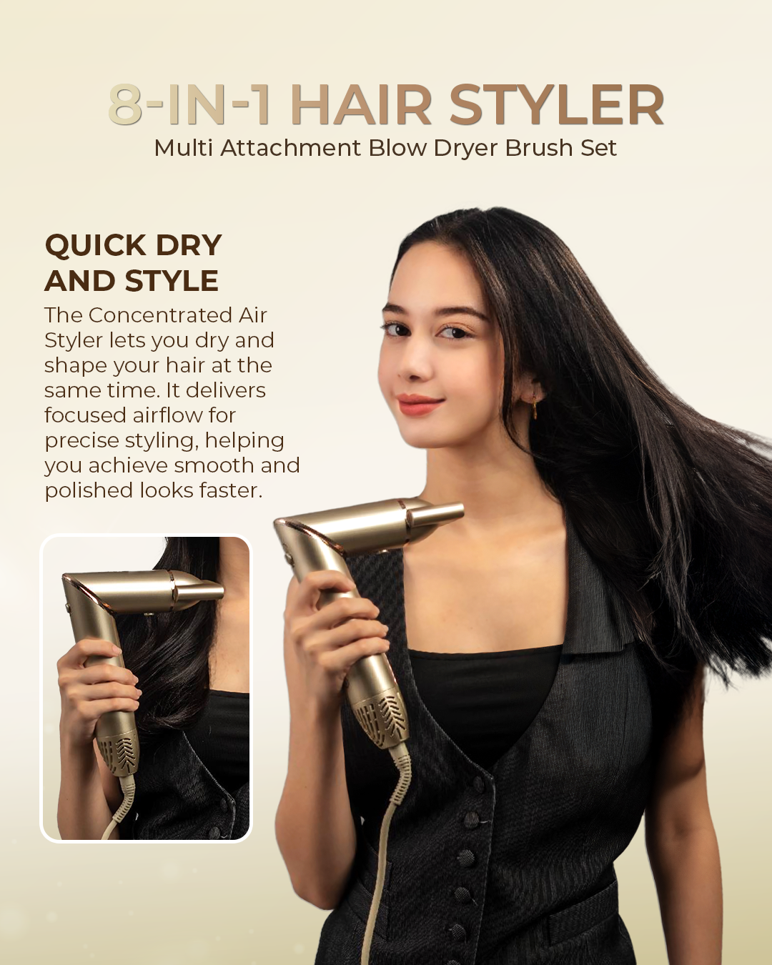 8 in 1 Hair Styler Multi Attachment Blow Dryer Brush Set MC6767