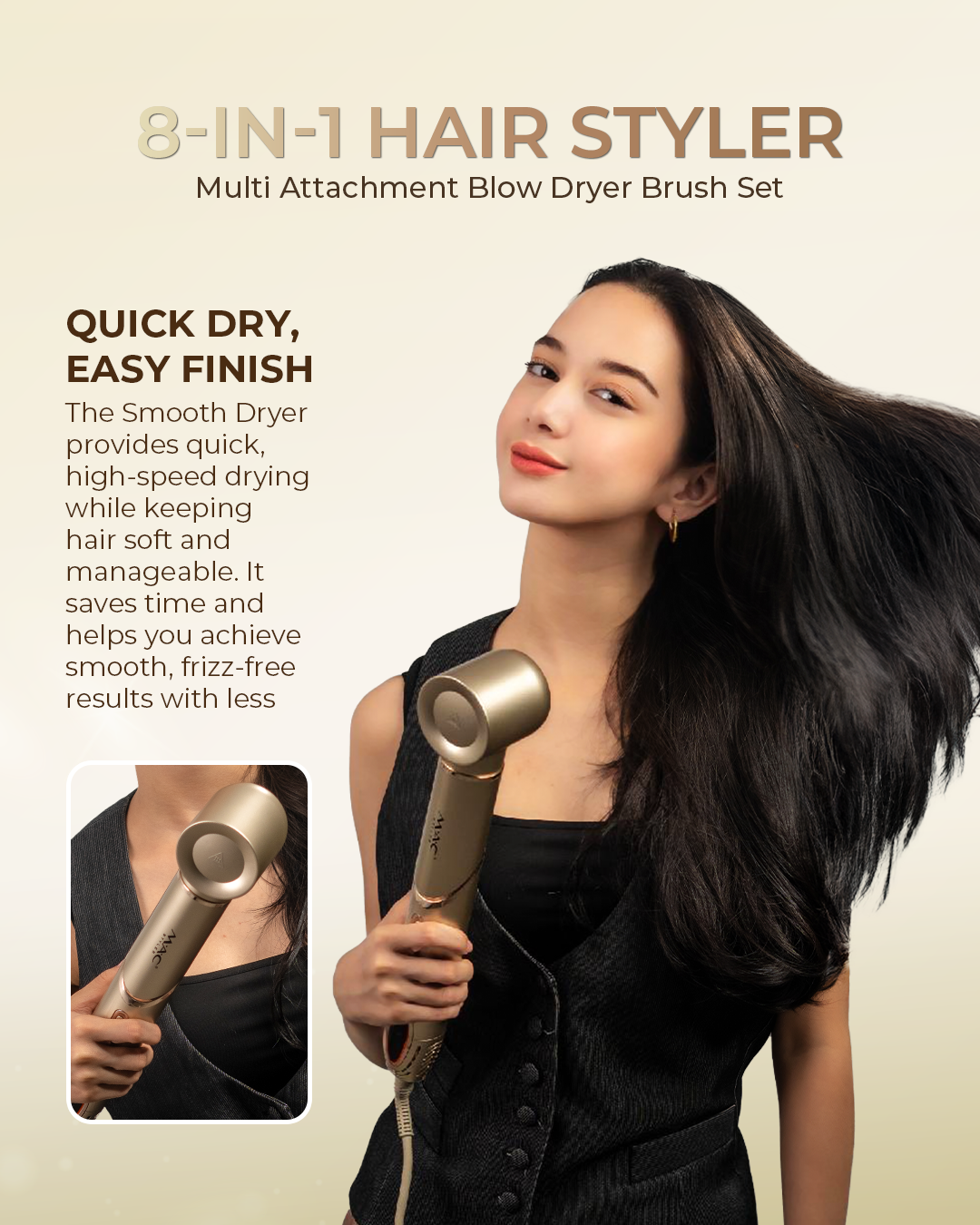 8 in 1 Hair Styler Multi Attachment Blow Dryer Brush Set MC6767