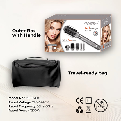 6 in 1 Hair Styler Supersonic Portable Multi Attachment Set for Travel MC6768