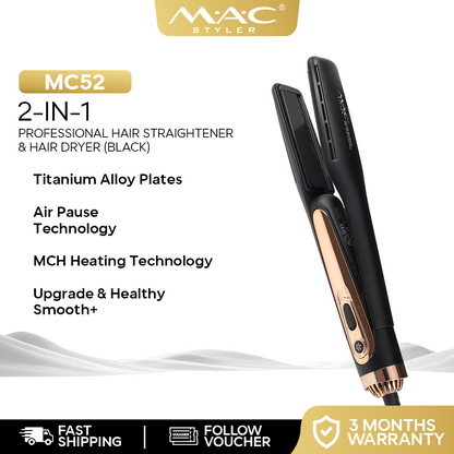 One-Step Air Straight 2-in-1 Professional Dryer & Iron in Black MC52