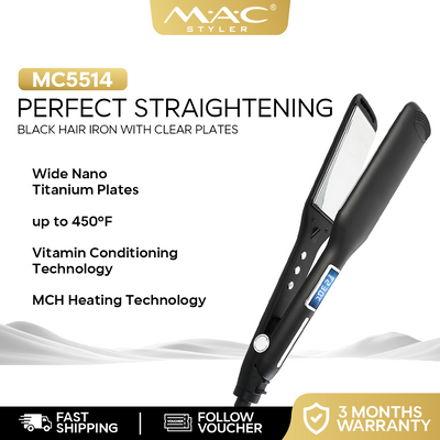 Perfect Straightening Black Straightener Iron Clear Plates MC5514