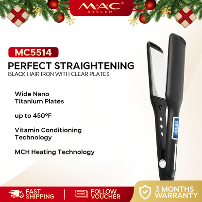 Perfect Straightening Black Straightener Iron Clear Plates MC5514