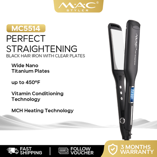 Perfect Straightening Black Straightener Iron Clear Plates MC5514