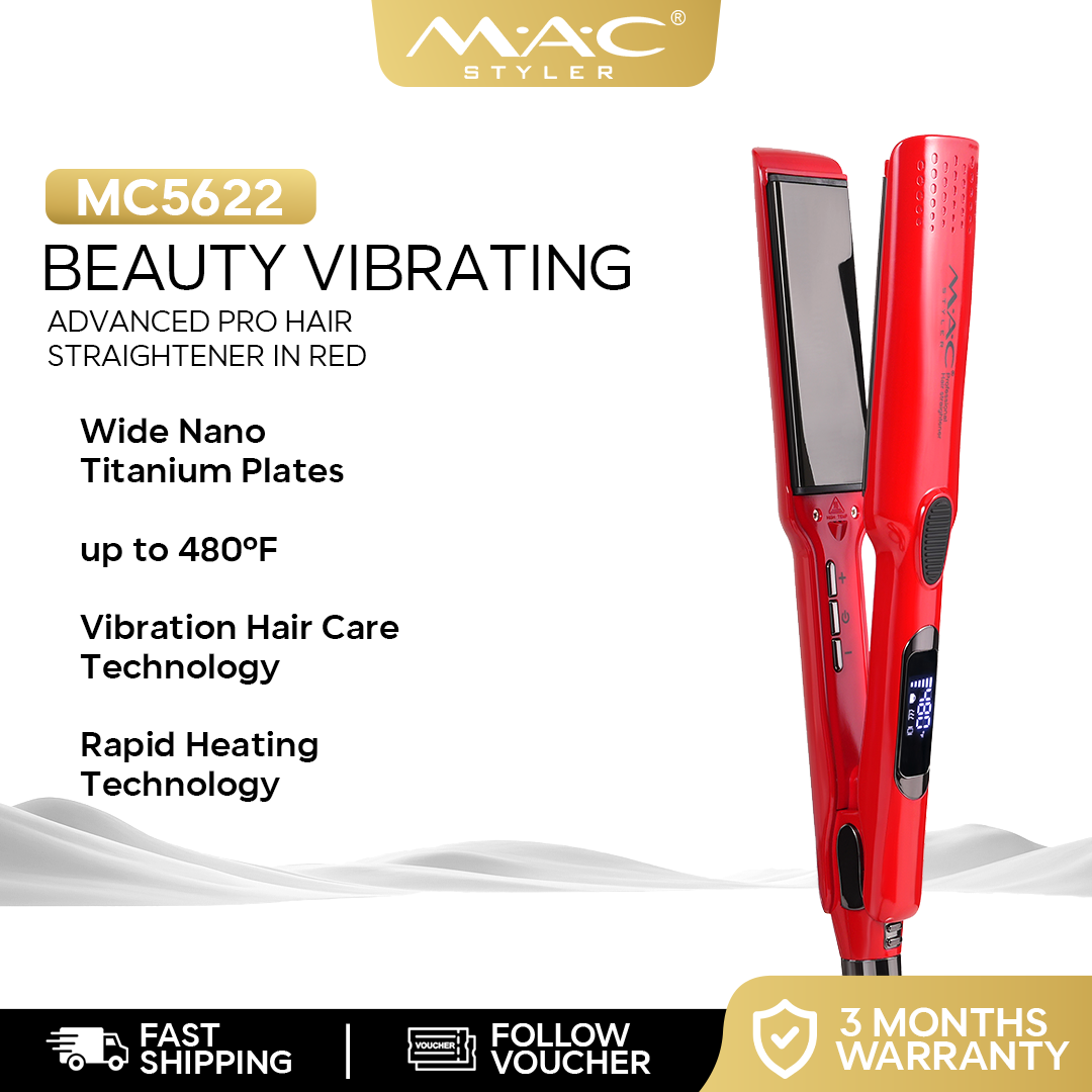 Beauty Vibrating Advanced Pro Straightener Iron in Red MC5622