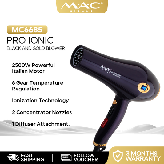 Professional Ionic Dryer Blower in Black & Gold MC6685