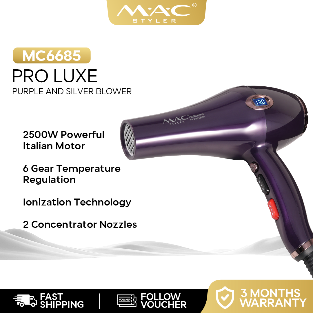 PRO Luxe Salon Hair Dryer Blower Purple and Silver MC6685