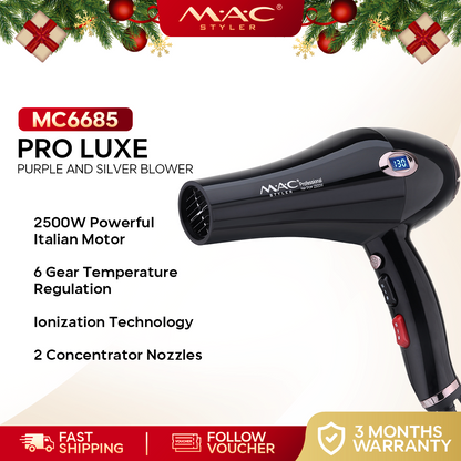 PRO Luxe Salon Hair Dryer Blower Purple and Silver MC6685