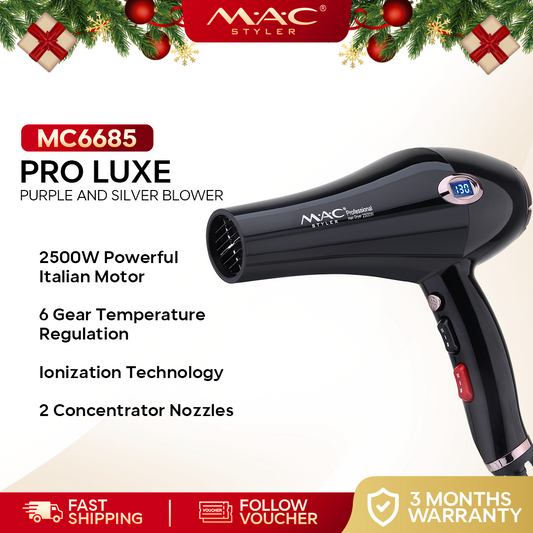 PRO Luxe Salon Hair Dryer Blower Purple and Silver MC6685