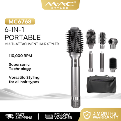 6 in 1 Hair Styler Supersonic Portable Multi Attachment Set for Travel MC6768