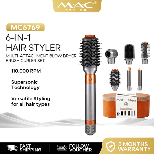 6 in 1 Hair Styler Multi Attachment Blow Dryer Brush Curler Set MC6769